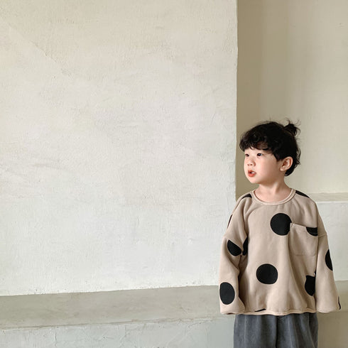 Children's polka dot plus velvet sweater autumn and winter loose big wave dot padded baby coat